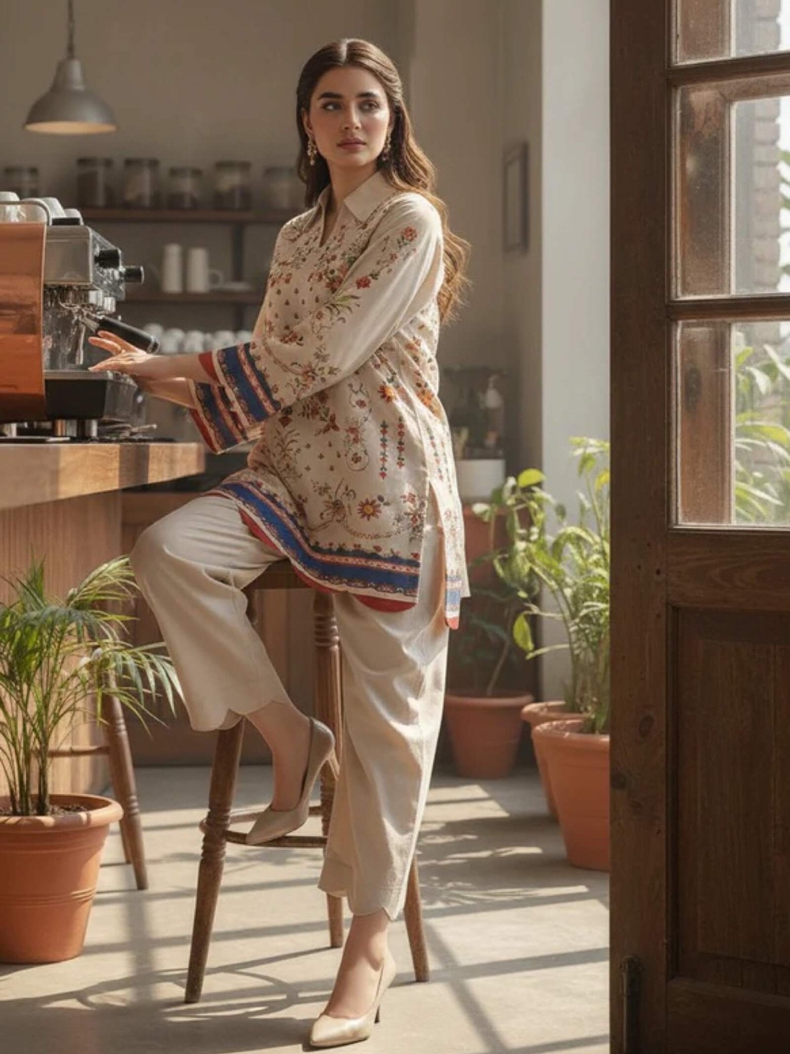 Azure Bloom Steel Blue Floral Printed 2 - Piece Straight Kurta &amp; Trouser Set Legacy Boutiques Legacy Boutiques