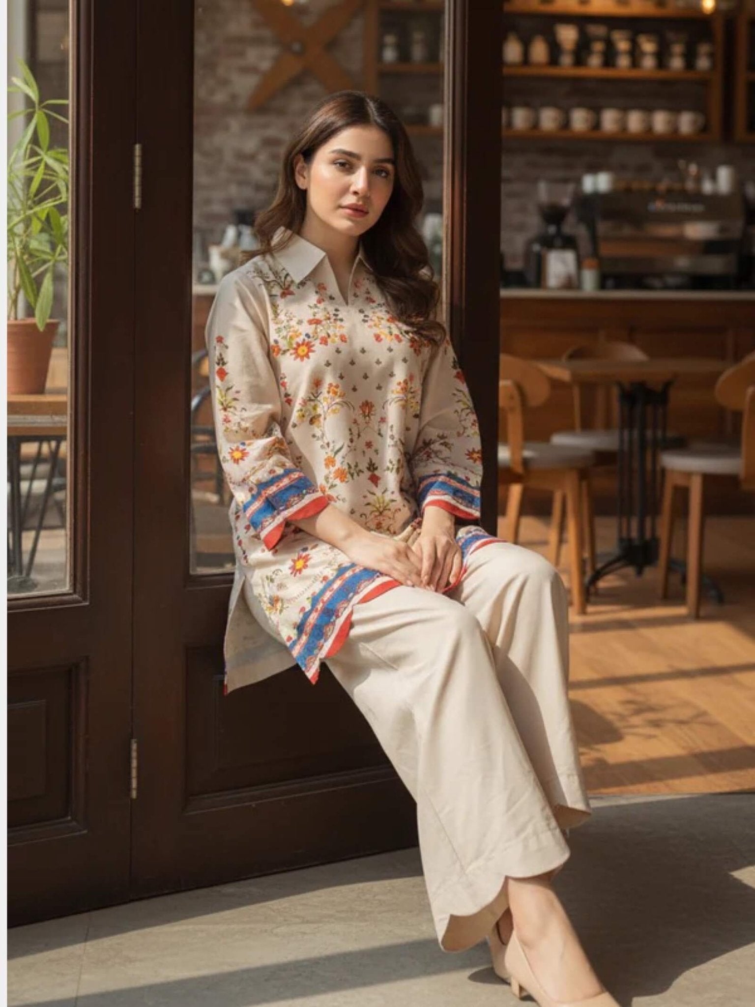 Azure Bloom Steel Blue Floral Printed 2 - Piece Straight Kurta &amp; Trouser Set Legacy Boutiques Legacy Boutiques
