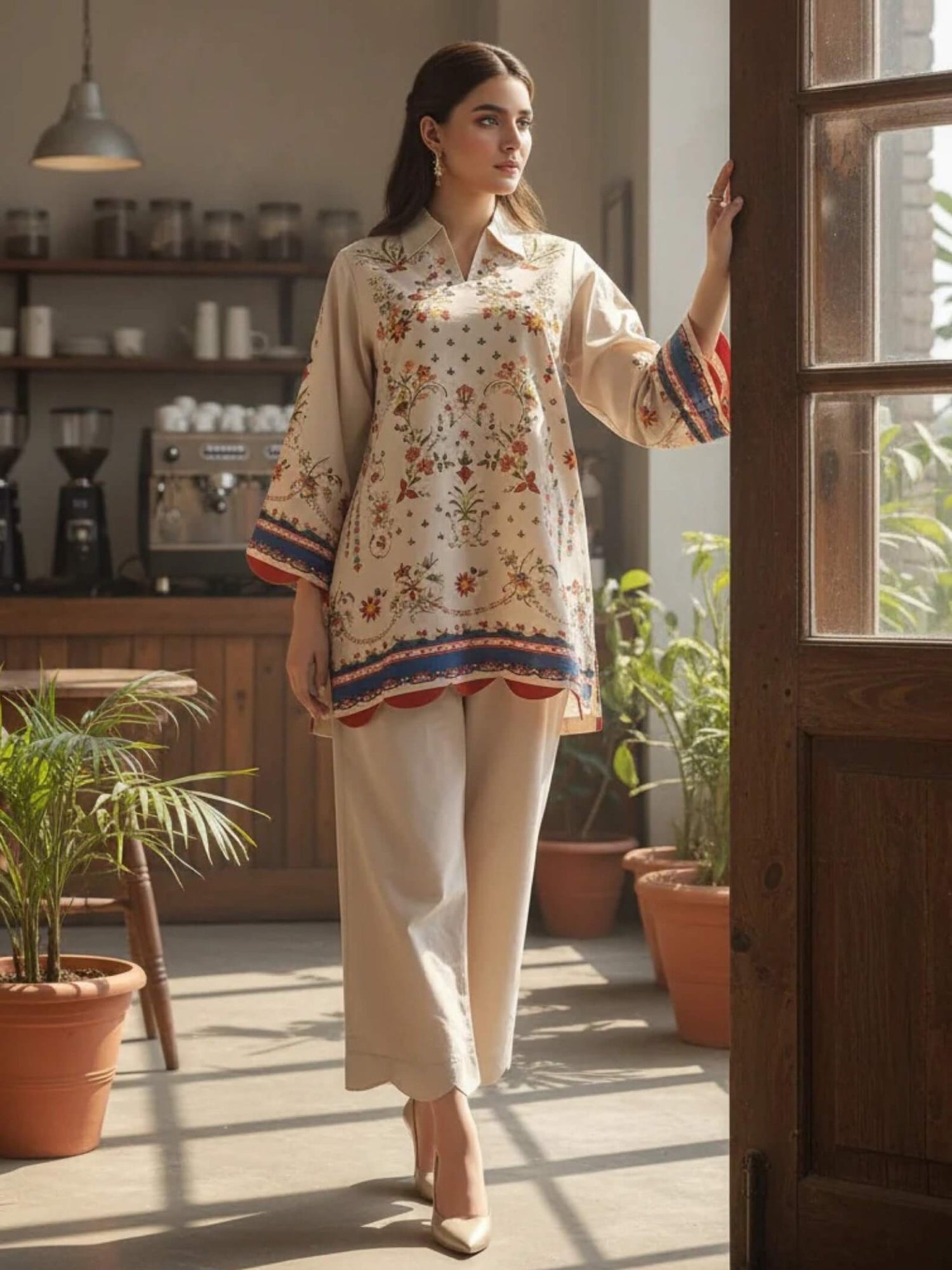 Azure Bloom Steel Blue Floral Printed 2 - Piece Straight Kurta &amp; Trouser Set Legacy Boutiques Legacy Boutiques