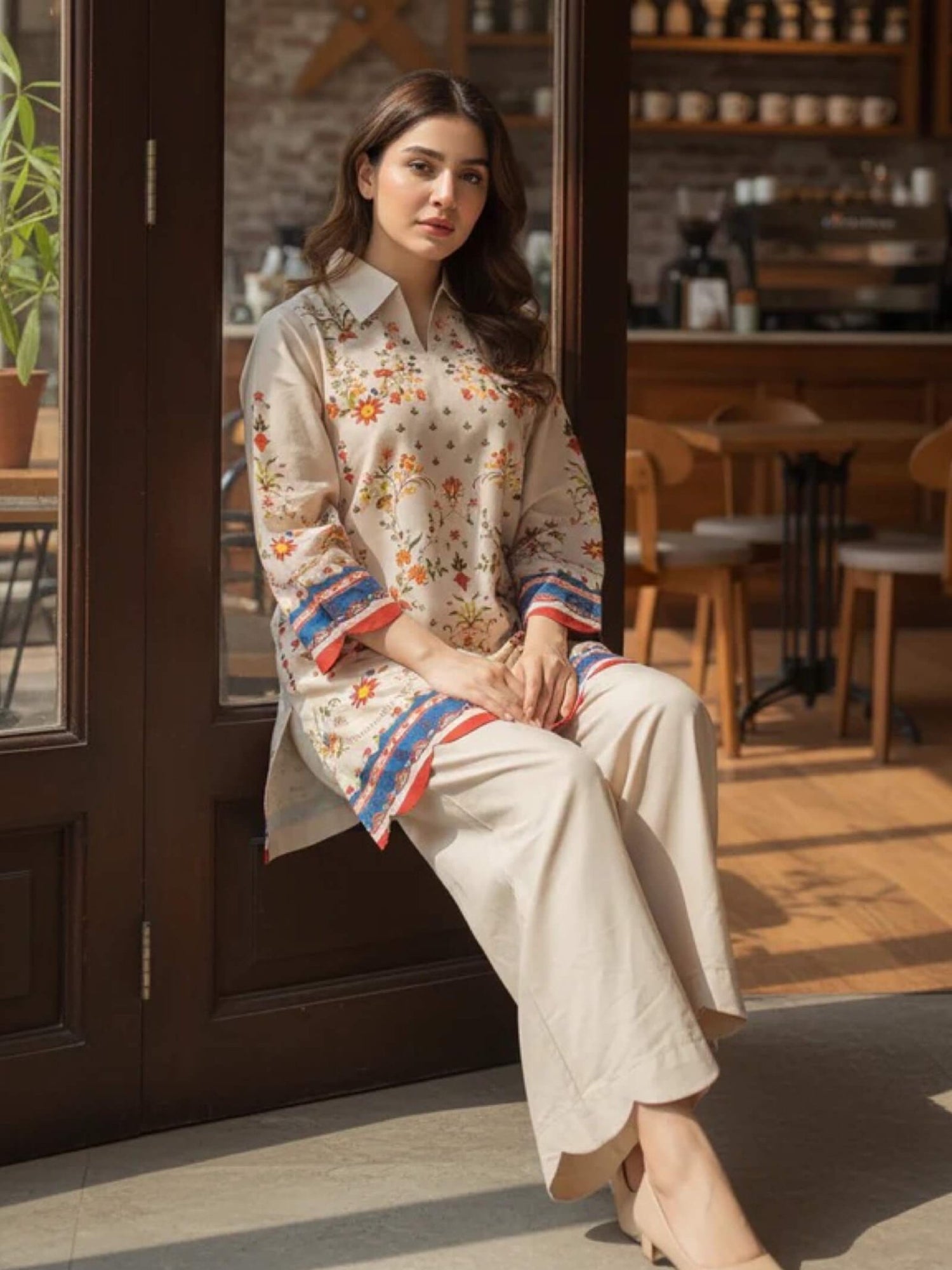 Azure Bloom Steel Blue Floral Printed 2 - Piece Straight Kurta &amp; Trouser Set Legacy Boutiques Legacy Boutiques