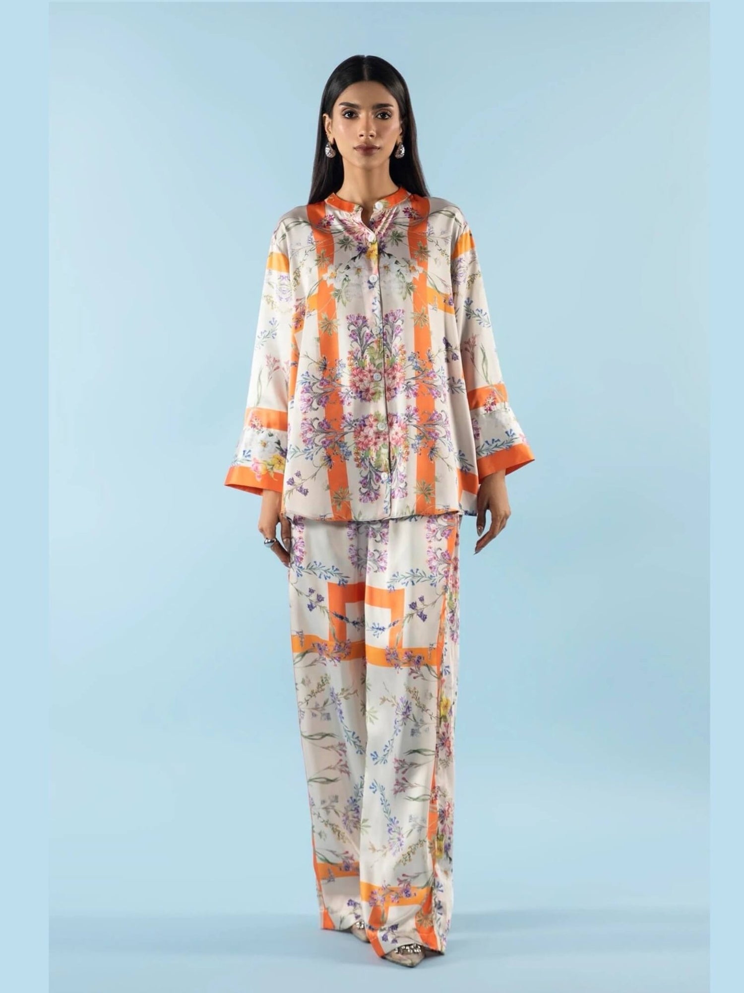 Azure Grace Steel Blue Tropical Floral Straight Shirt &amp; Trouser 2PC Set Legacy Boutiques Legacy Boutiques