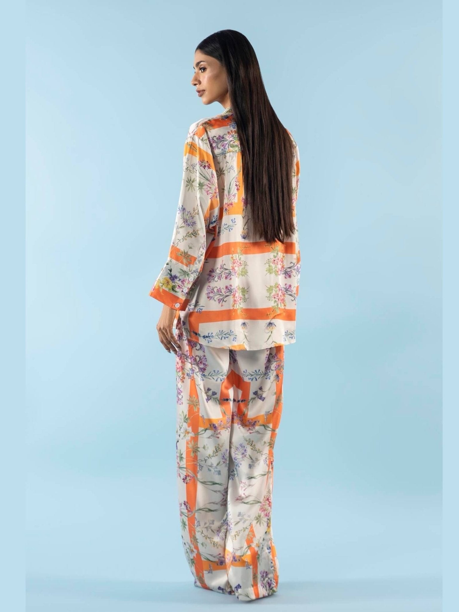 Azure Grace Steel Blue Tropical Floral Straight Shirt &amp; Trouser 2PC Set Legacy Boutiques Legacy Boutiques