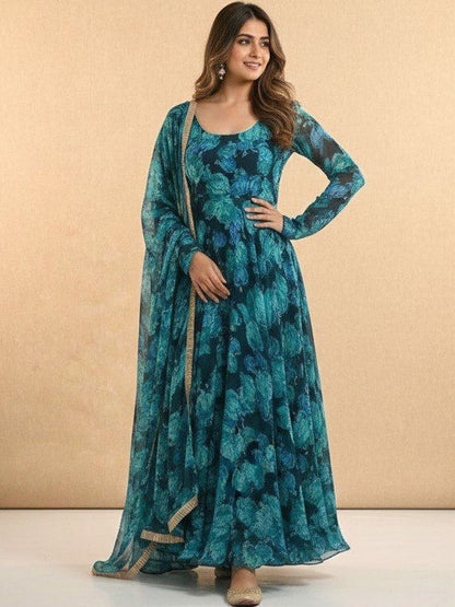 Azure Petal Long Sleeve Teal Floral 2 pis Gown Legacy Boutiques Legacy Boutiques