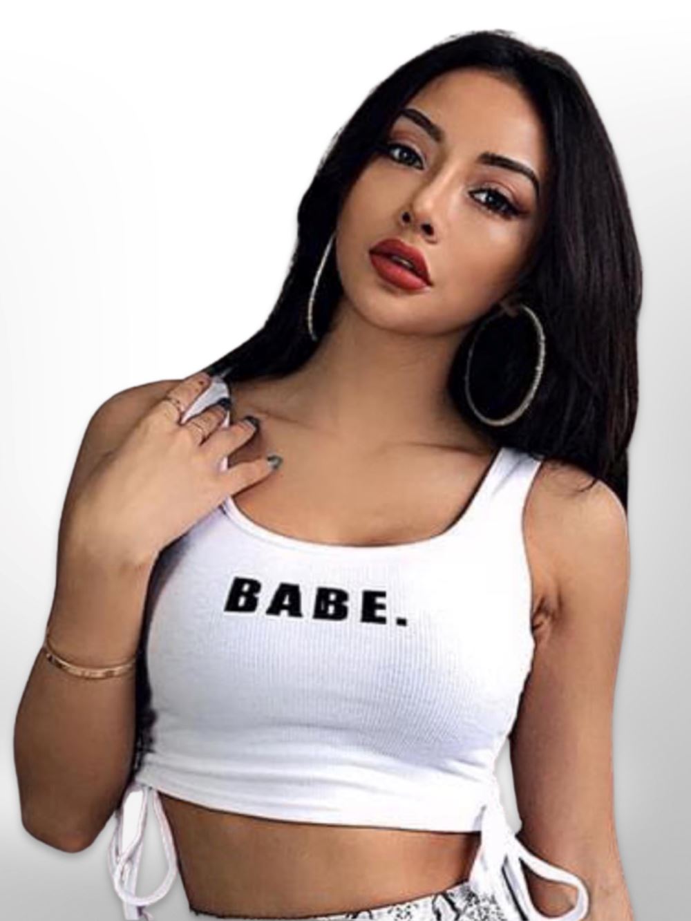 BABE Printed Sleeveless Ribbed White TankTop Legacy Boutiques Legacy Boutiques