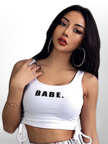BABE Printed Sleeveless Ribbed White TankTop Legacy Boutiques Legacy Boutiques
