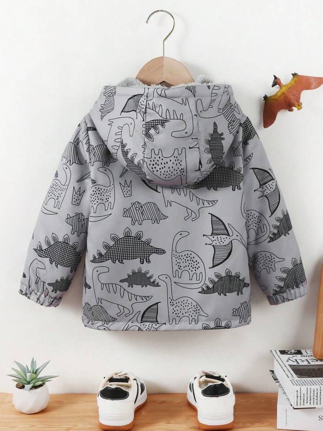 babies dinosaur print sherpa lined hooded jacket Legacy Boutiques Legacy Boutiques