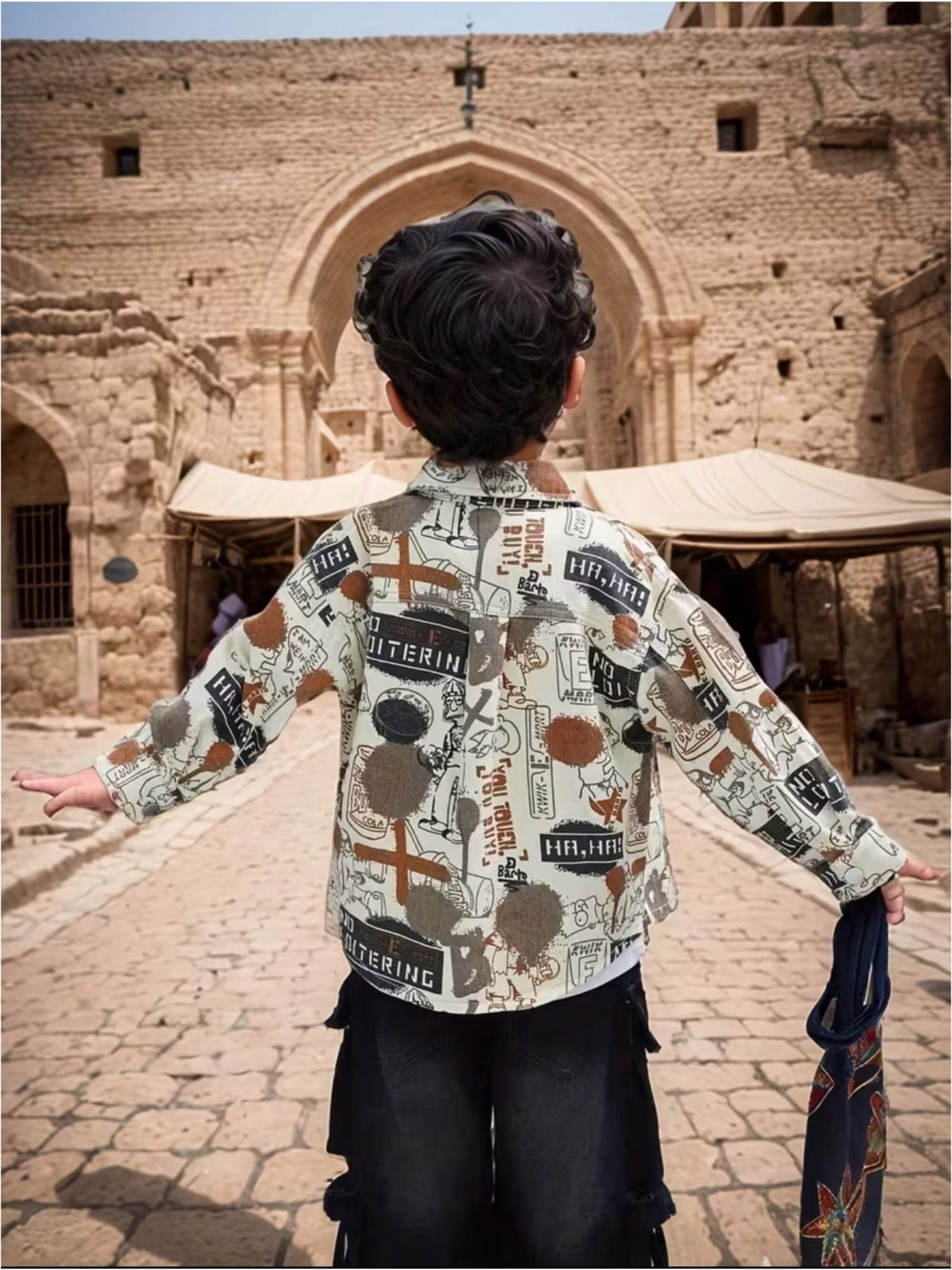 Babies Shirt All Over Cartoon And Text Graphic Print Legacy Boutiques Legacy Boutiques