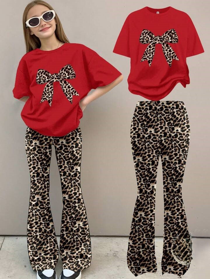 Baby Girls Leopard Bow Print 2 Piece Top and Pant Set Legacy Boutiques Legacy Boutiques