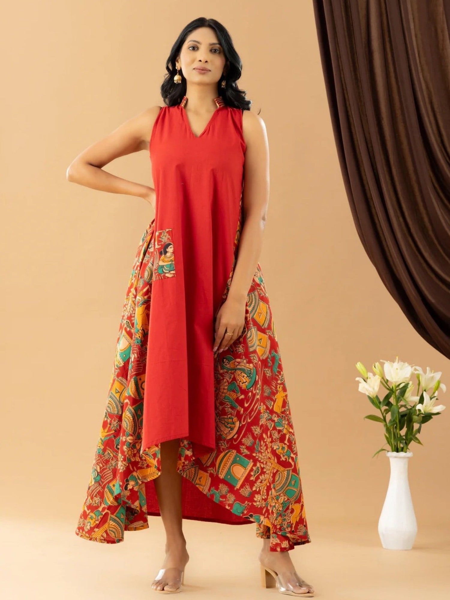 Bahaar red kalamkari asymmetrical dress Legacy Boutiques Legacy Boutiques