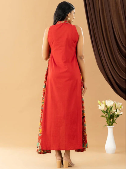 Bahaar red kalamkari asymmetrical dress Legacy Boutiques Legacy Boutiques