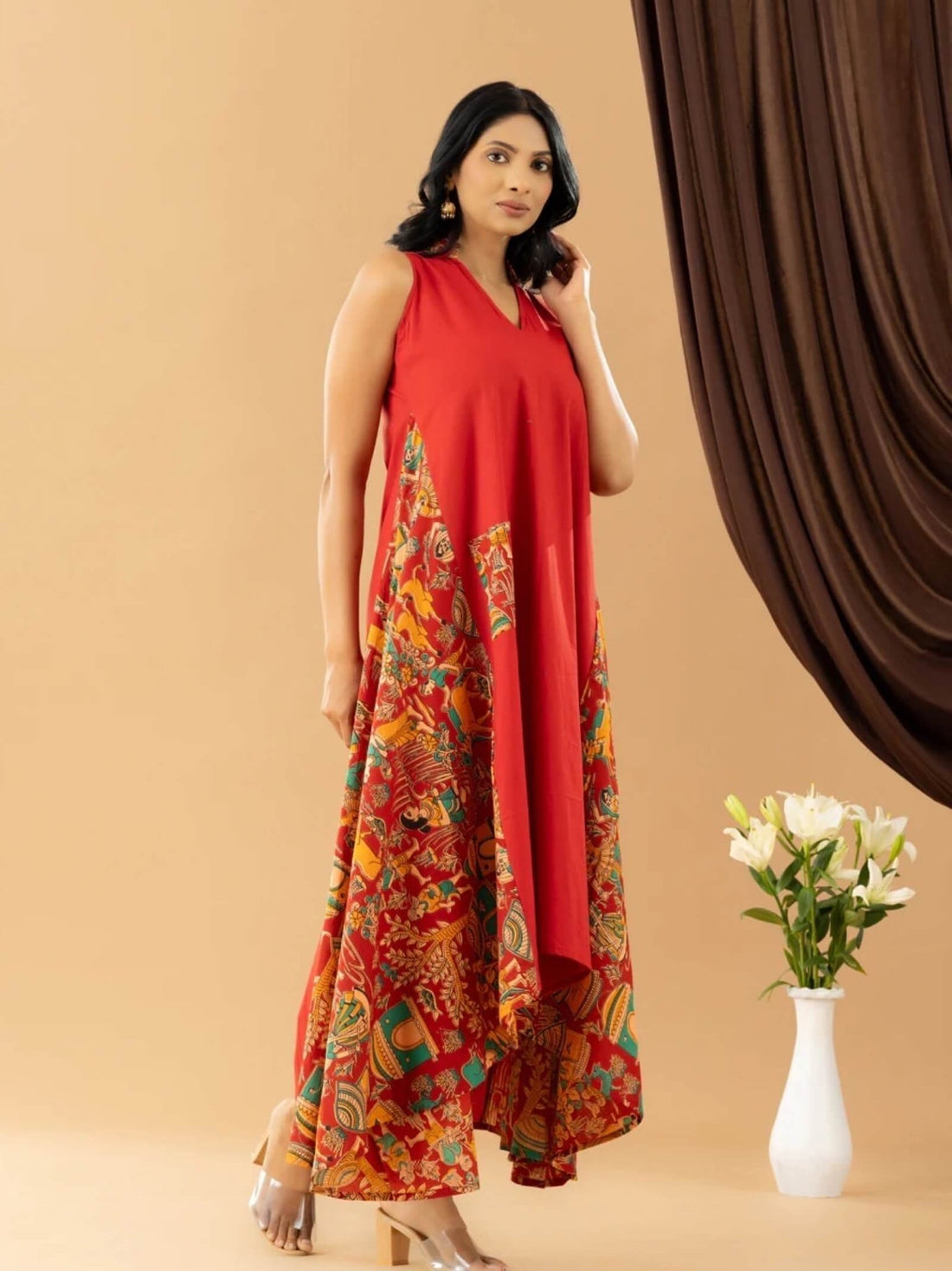 Bahaar red kalamkari asymmetrical dress Legacy Boutiques Legacy Boutiques