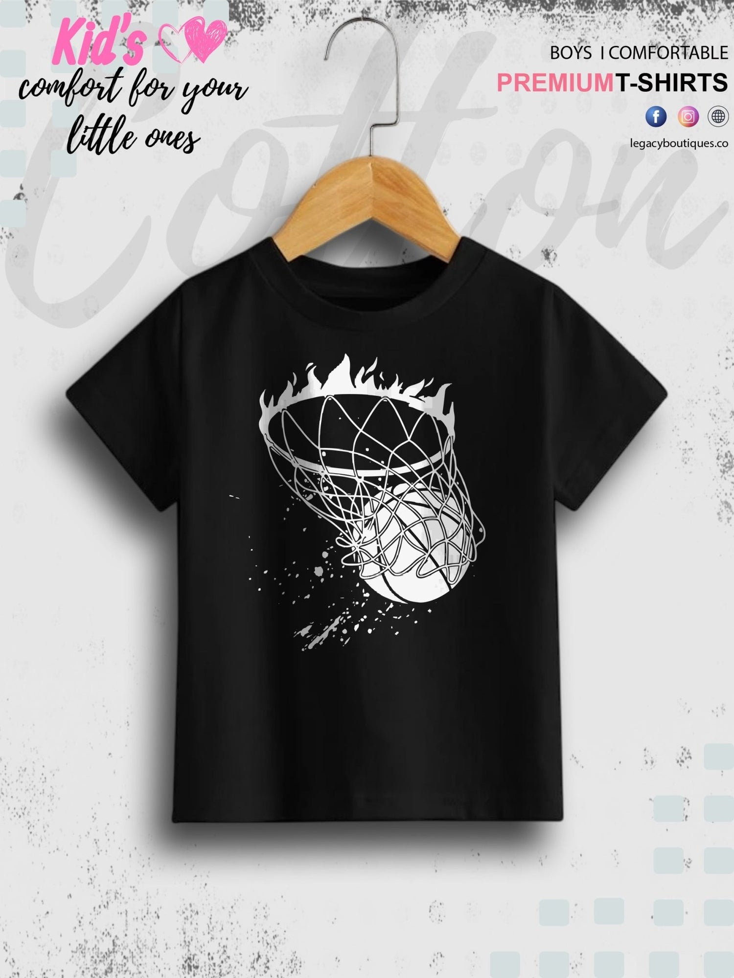 Basketball Hoop Print Kids T-shirt Legacy Boutiques Legacy Boutiques