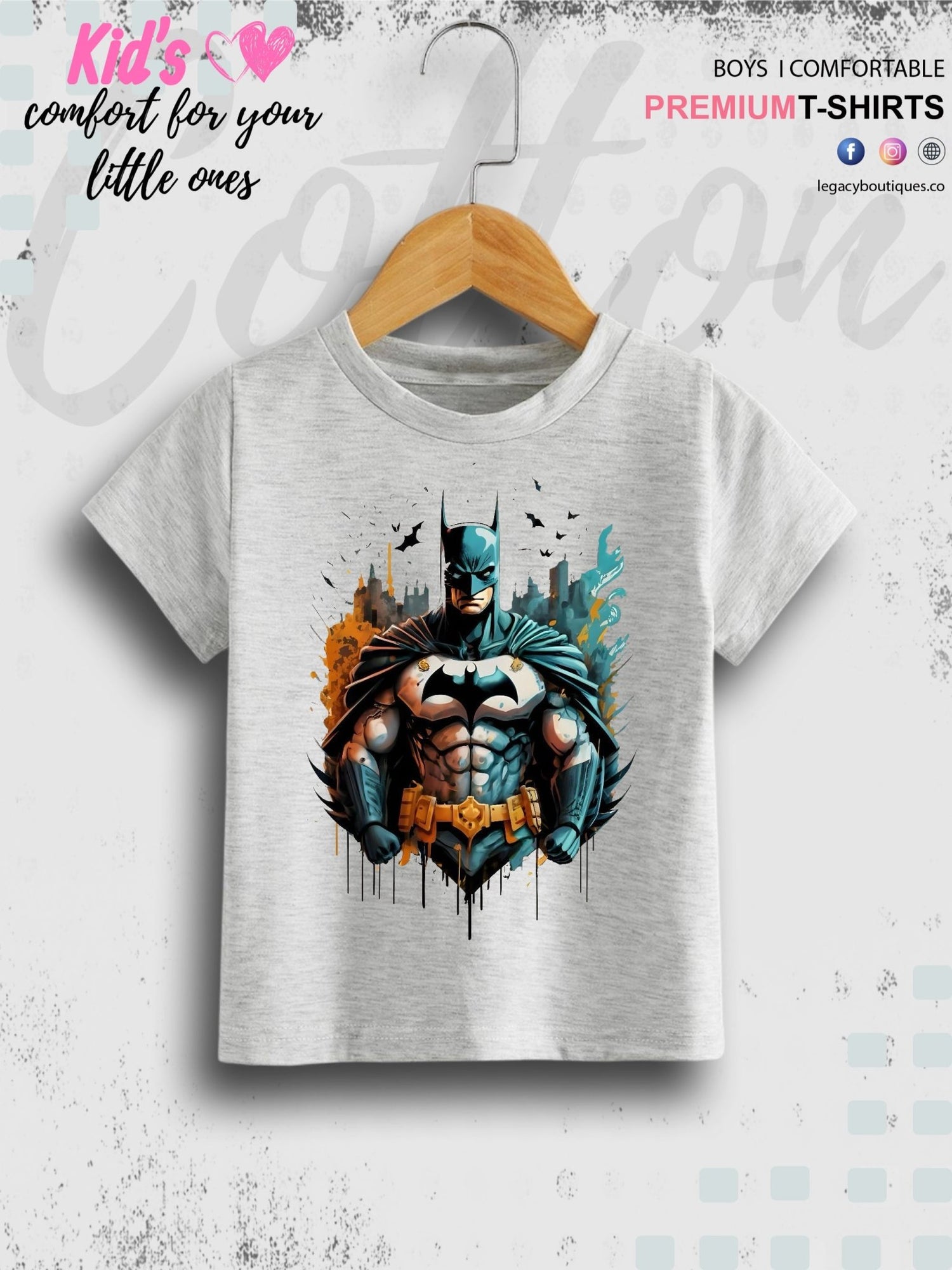 Batman Printed T-shirt with Round Neck and Short Sleeves Legacy Boutiques Legacy Boutiques