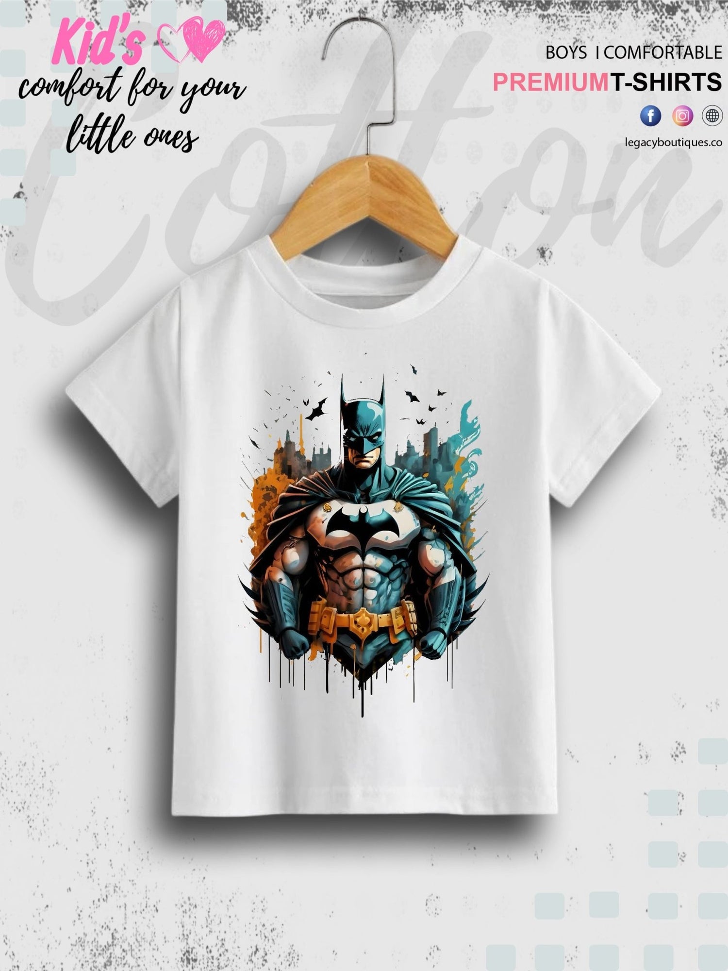 Batman Printed T-shirt with Round Neck and Short Sleeves Legacy Boutiques Legacy Boutiques