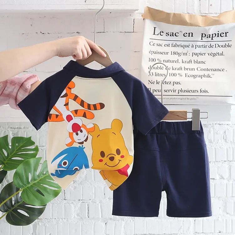Bear Cartoon Print Baby & Kids Polo T-Shirt Set Legacy Boutiques Legacy Boutiques