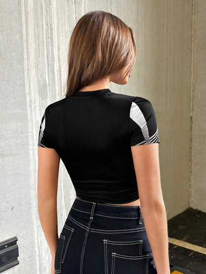 Biker core Letter &amp; Striped Printed Crop Top Legacy Boutiques Legacy Boutiques