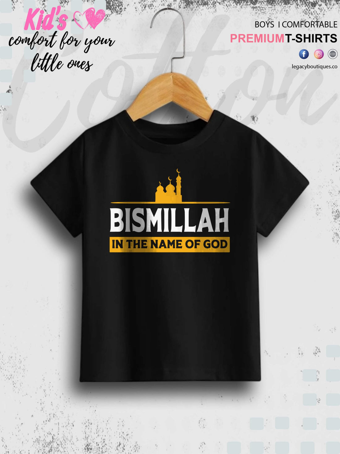 Bismillah In The Name Of God Printed Casual 1 To 11 Years Kids Boys Islamic T-Shirt In Lowest Price Only In Dhaka Legacy Boutiques Legacy Boutiques