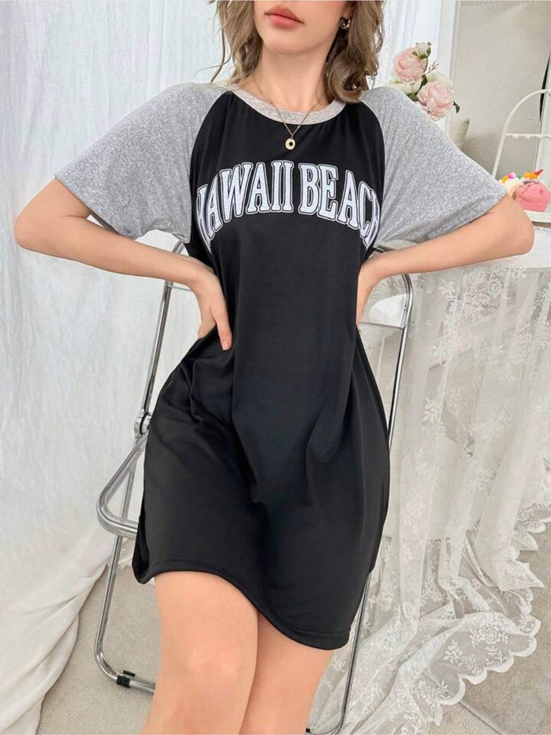 Black &amp; Grey Combined Hawaii Beach Printed Long Tee Legacy Boutiques Legacy Boutiques