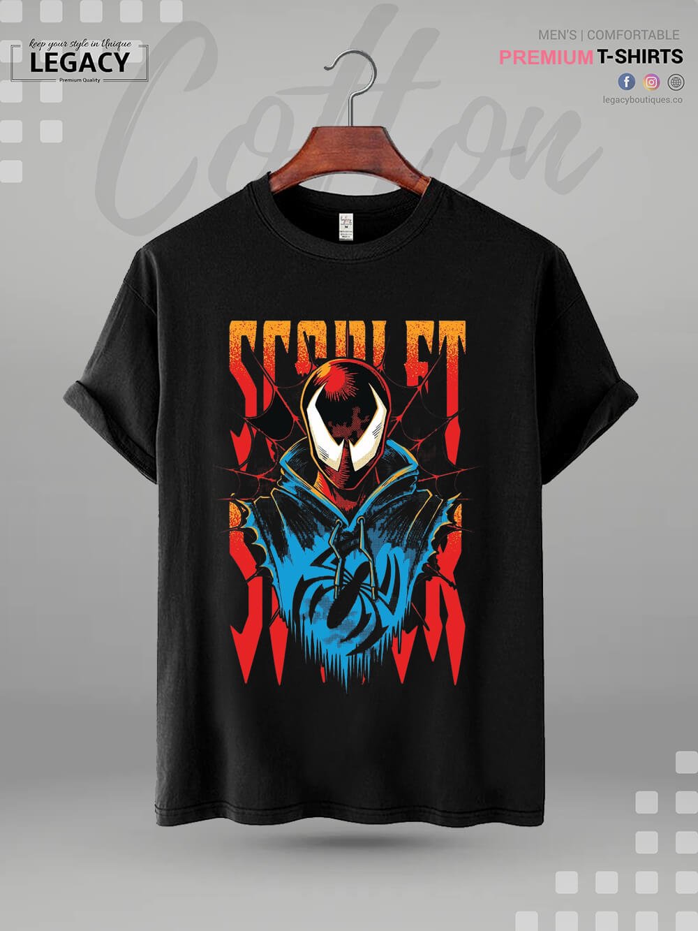 Black Scarlet Spider Print Men&