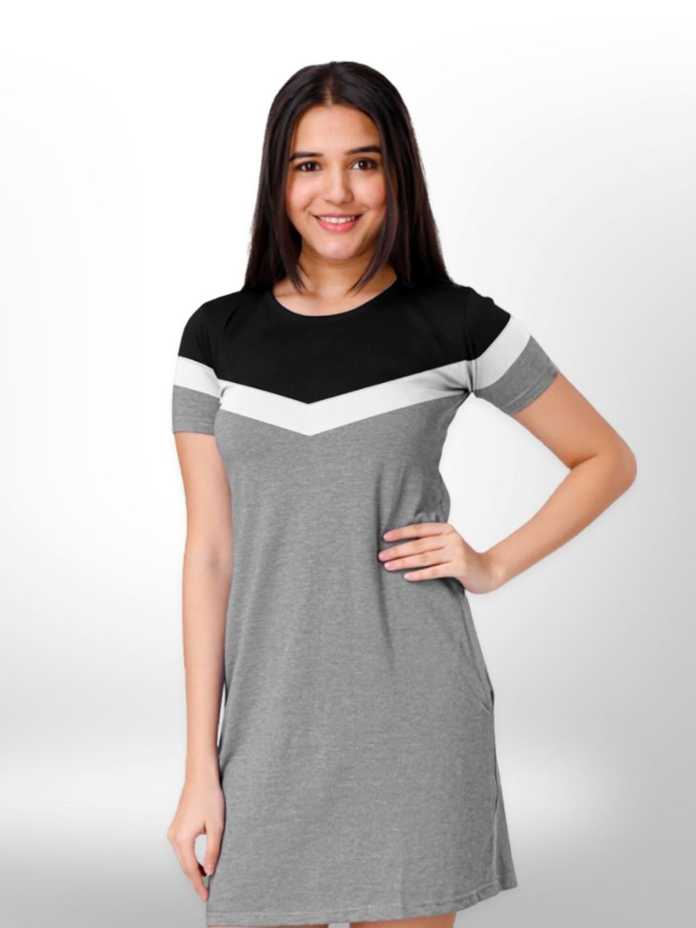 Black &amp; White Design Long T-shirt For Women&