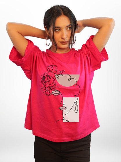 BLOOMING WOMAN FACE LINE Printed Womens Drop Shoulder T-shirt Legacy Boutiques Bangladesh Legacy Boutiques Legacy Boutiques