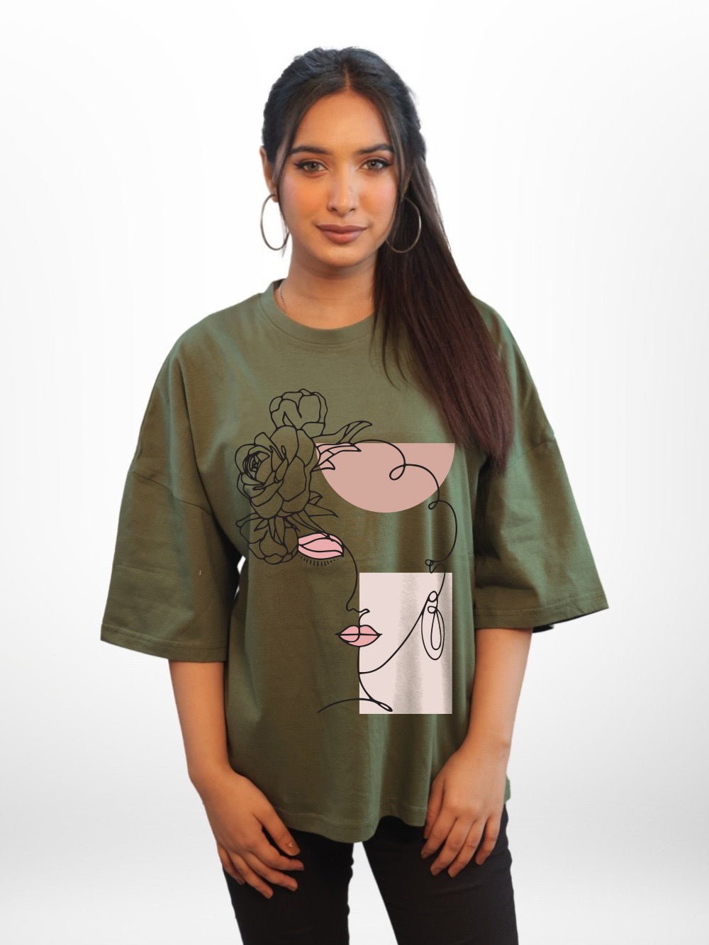 BLOOMING WOMAN FACE LINE Printed Womens Drop Shoulder T-shirt Legacy Boutiques Bangladesh Legacy Boutiques Legacy Boutiques