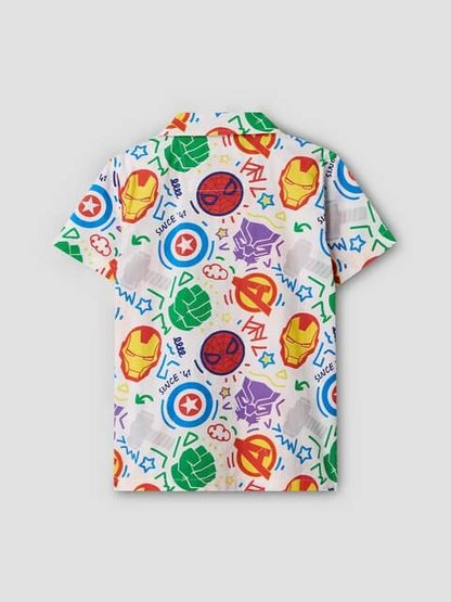 Boys Marvel Avengers Doodle Print Short Sleeve Button - Down Hero Shirt Legacy Boutiques Legacy Boutiques
