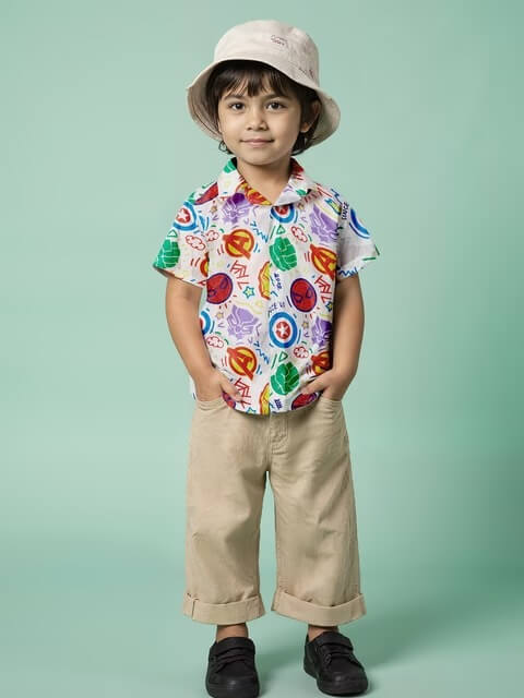 Boys Marvel Avengers Doodle Print Short Sleeve Button - Down Hero Shirt Legacy Boutiques Legacy Boutiques