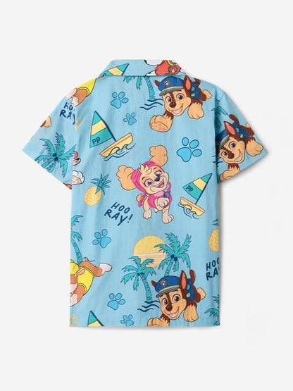 Boys Paw Patrol Hoo Ray Sky Blue Tropical Beach Print Short Sleeve Shirt Legacy Boutiques Legacy Boutiques