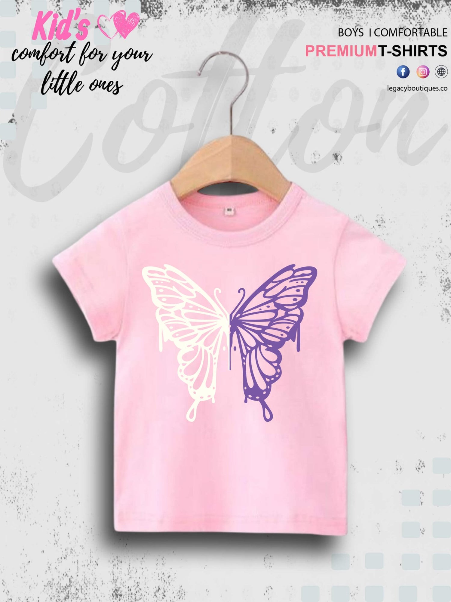 Butterfly Printed Kids Short Sleeve Girls T-Shirt In Lowest Price Only In BD Legacy Boutiques Legacy Boutiques