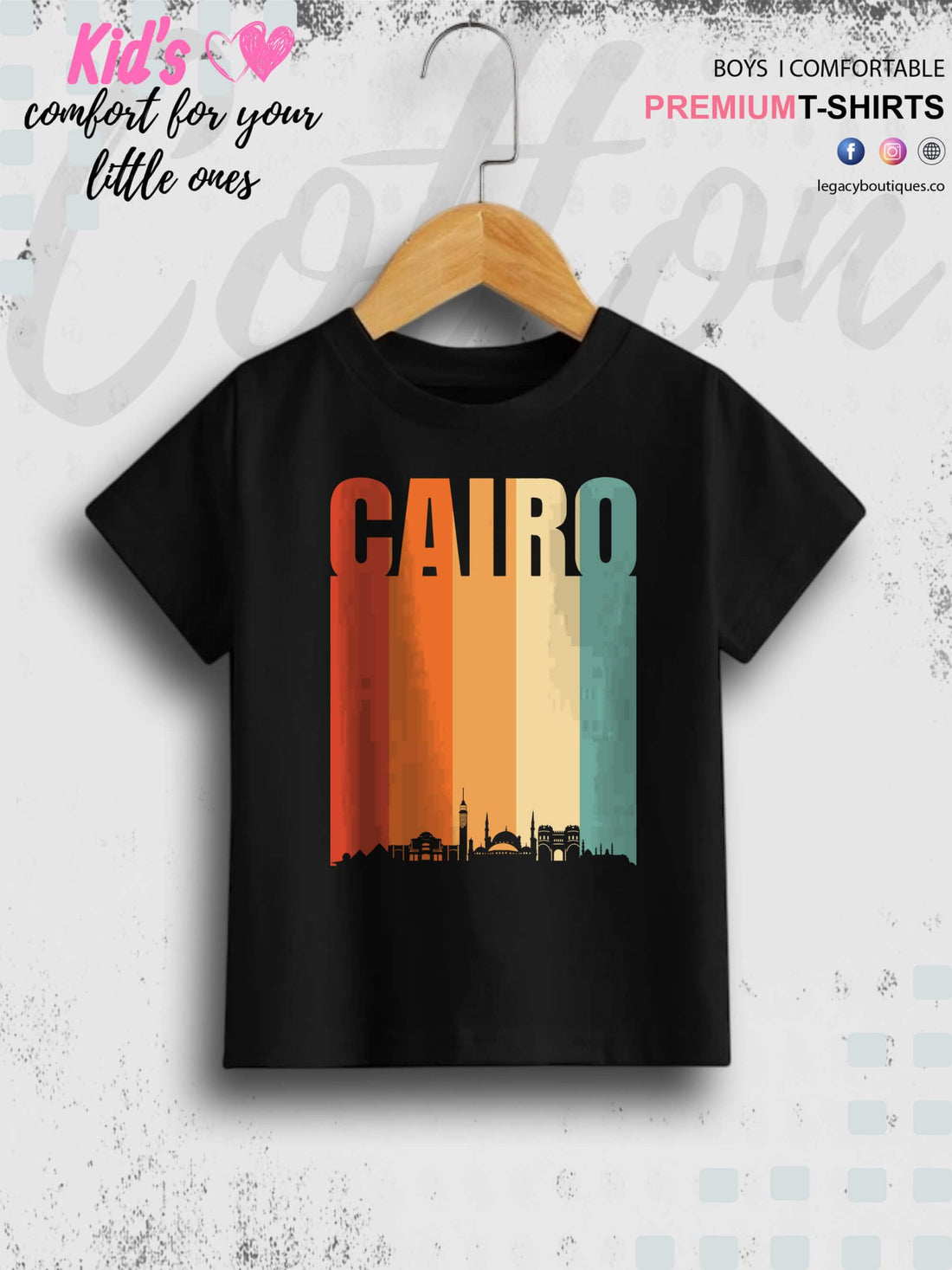 Cairo Vintage Retro Egypt Printed Casual 1 To 11 Years Kids Boys Islamic T-Shirt In Cheapest Price Only In BD Legacy Boutiques Legacy Boutiques