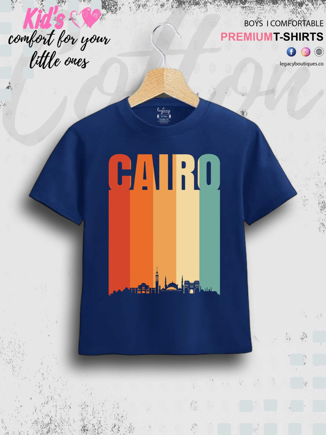 Cairo Vintage Retro Egypt Printed Casual 1 To 11 Years Kids Boys Islamic T-Shirt In Cheapest Price Only In BD Legacy Boutiques Legacy Boutiques