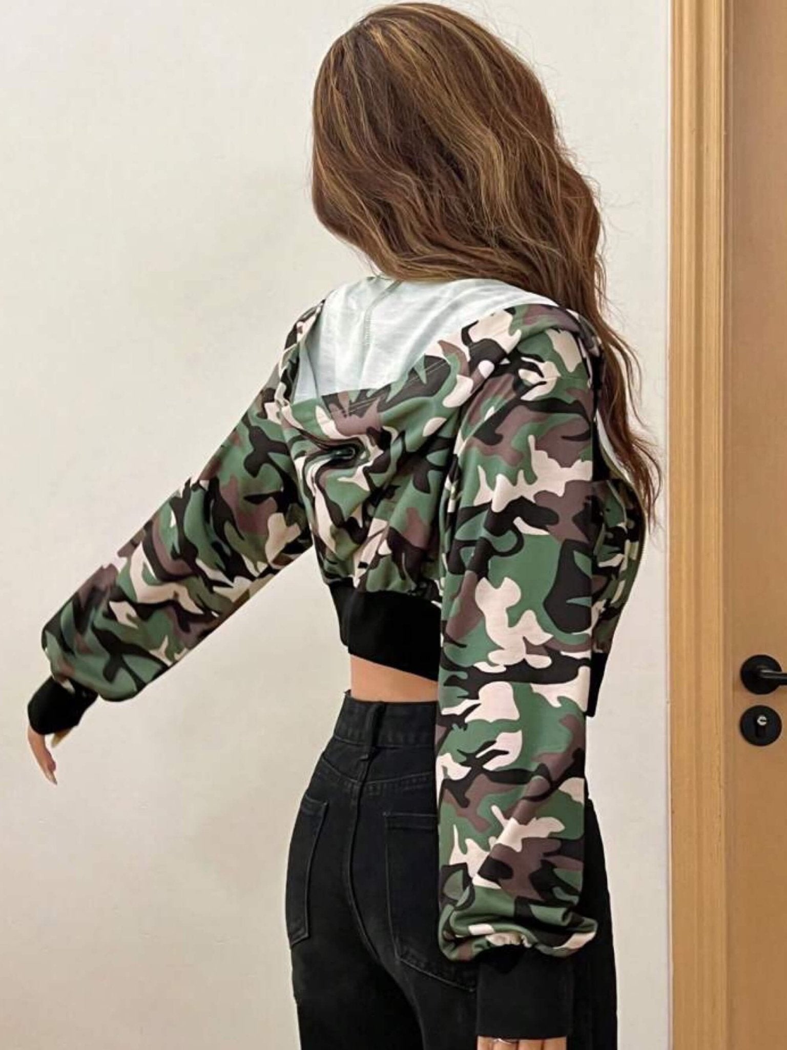 Camo printed cropped zip up hooded jacket Legacy Boutiques Legacy Boutiques