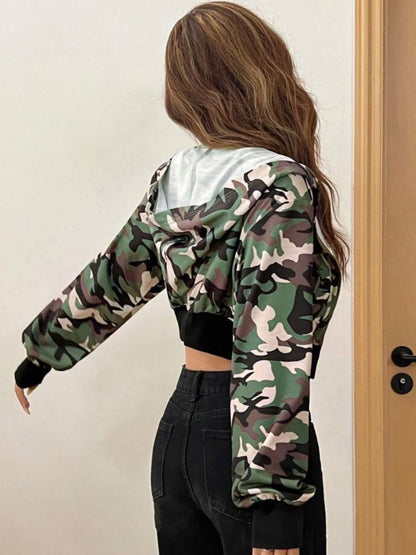 Camo printed cropped zip up hooded jacket Legacy Boutiques Legacy Boutiques