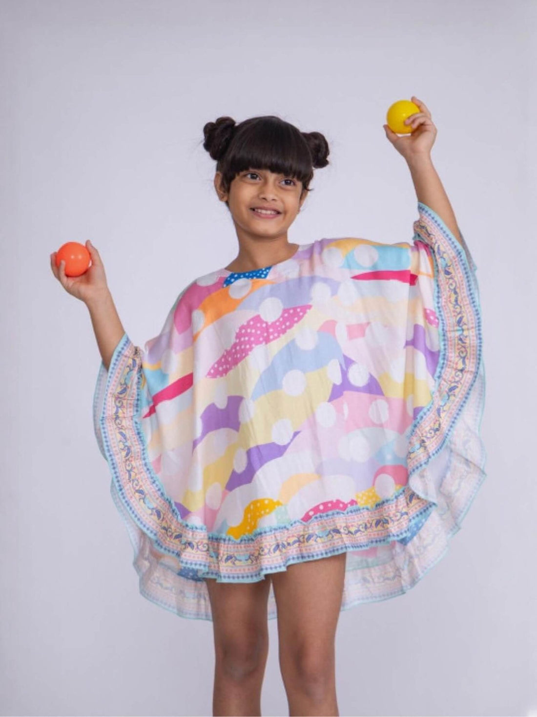 Candy Wave Batwing Kaftan Tunic - Colorful Ruffle Trim Girls Dress Legacy Boutiques Legacy Boutiques