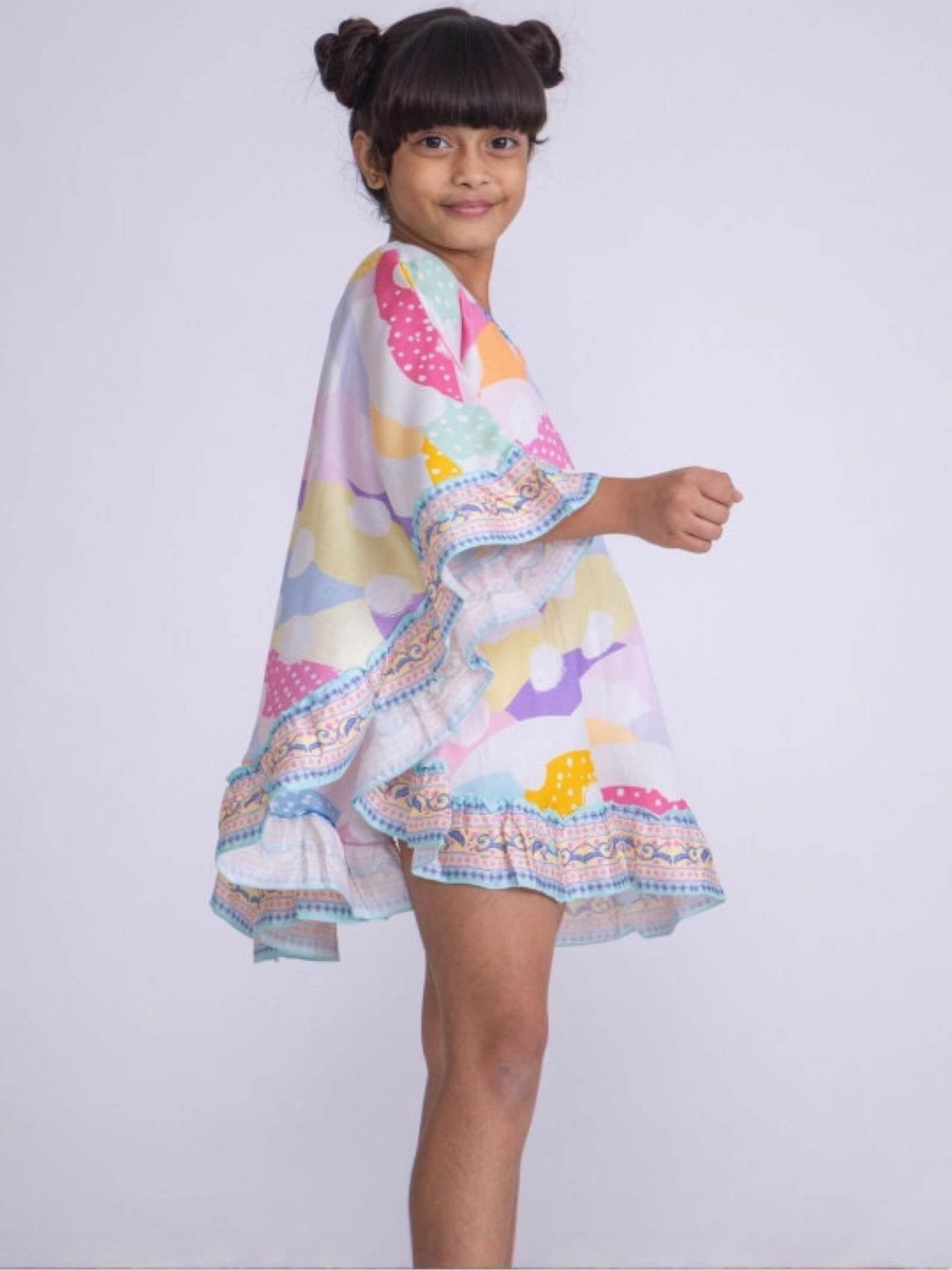 Candy Wave Batwing Kaftan Tunic - Colorful Ruffle Trim Girls Dress Legacy Boutiques Legacy Boutiques