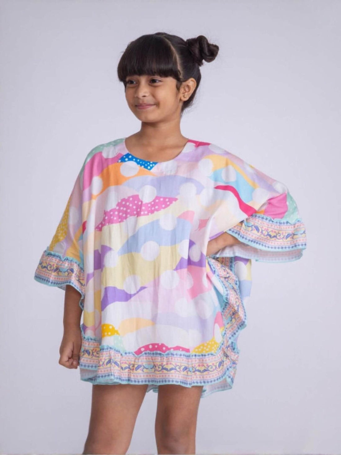 Candy Wave Batwing Kaftan Tunic - Colorful Ruffle Trim Girls Dress Legacy Boutiques Legacy Boutiques