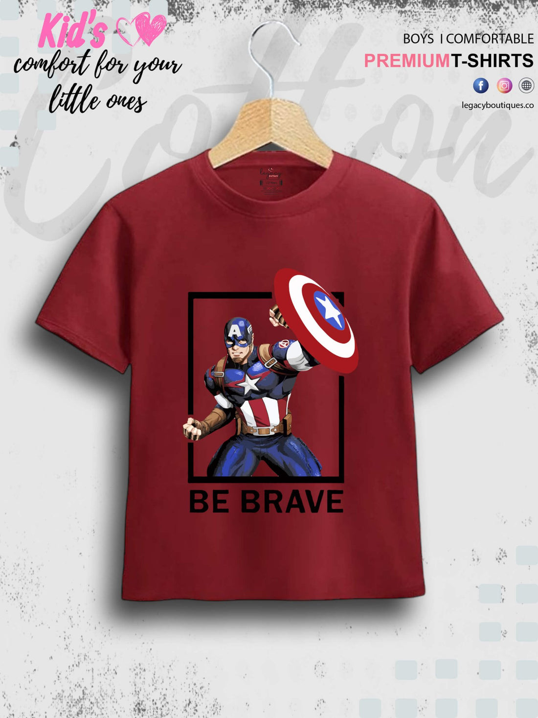 Captain America Be Brave 1 To 11 Year Kids Boys T-Shirt In Lowest Price Only In BD Legacy Boutiques Legacy Boutiques