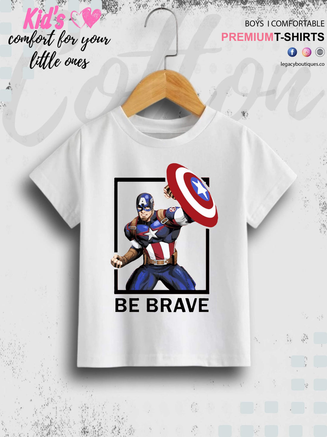 Captain America Be Brave 1 To 11 Year Kids Boys T-Shirt In Lowest Price Only In BD Legacy Boutiques Legacy Boutiques