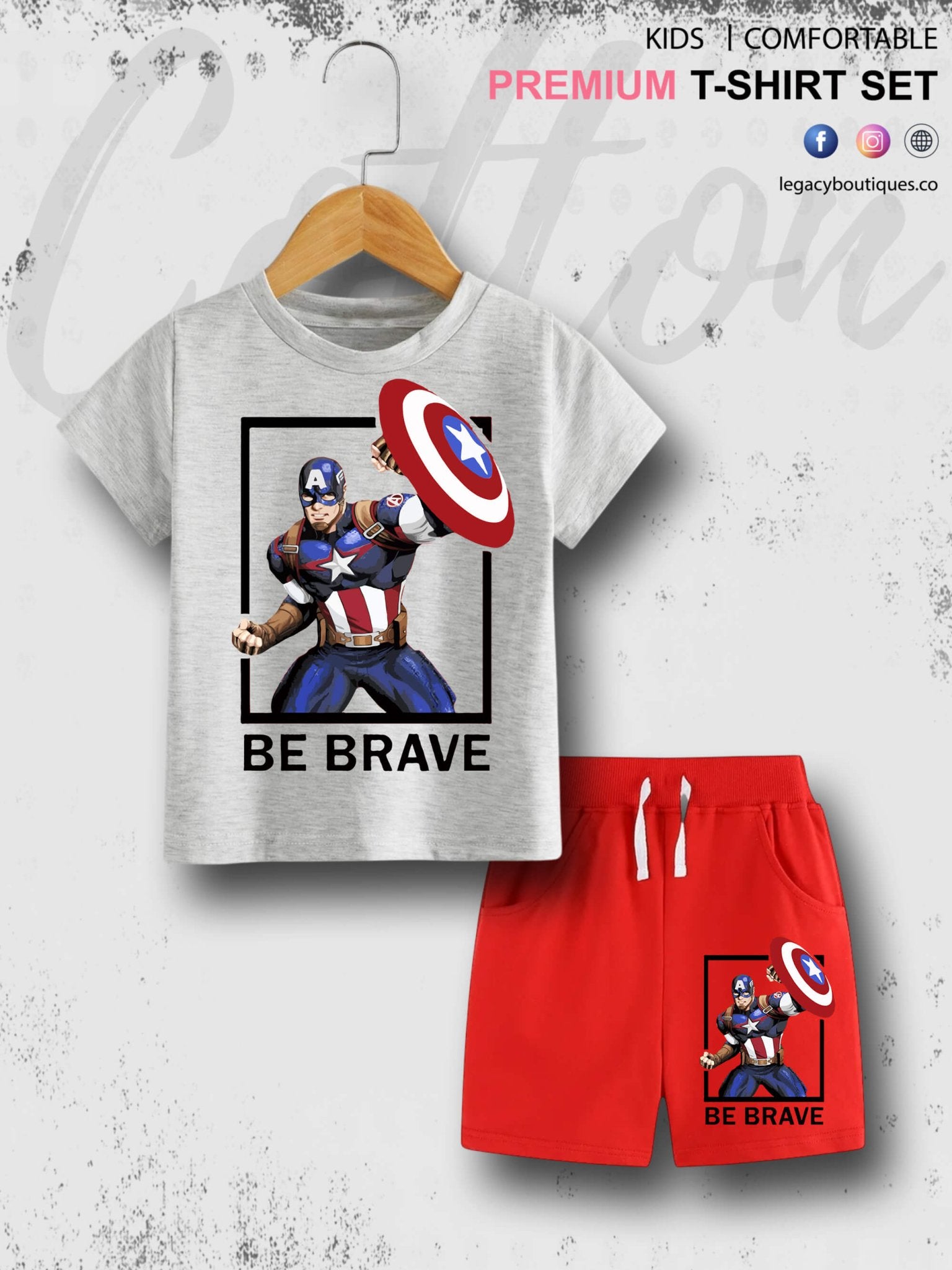 Captain America Be Brave 6 Month To 6 Year Kids Comfortable T-shirt Set Legacy Boutiques Legacy Boutiques