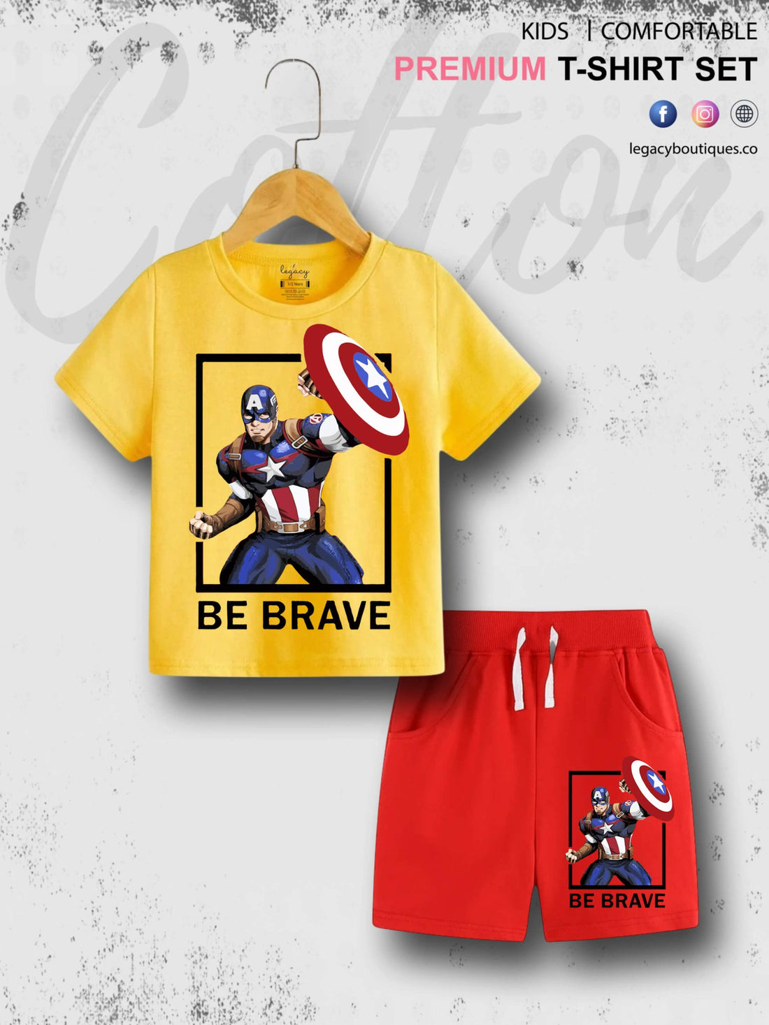 Captain America Be Brave 6 Month To 6 Year Kids Comfortable T-shirt Set Legacy Boutiques Legacy Boutiques