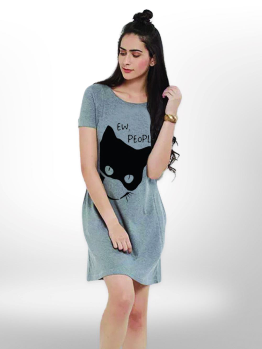 Cat Dark Mood Printed Long T-shirt For Women&