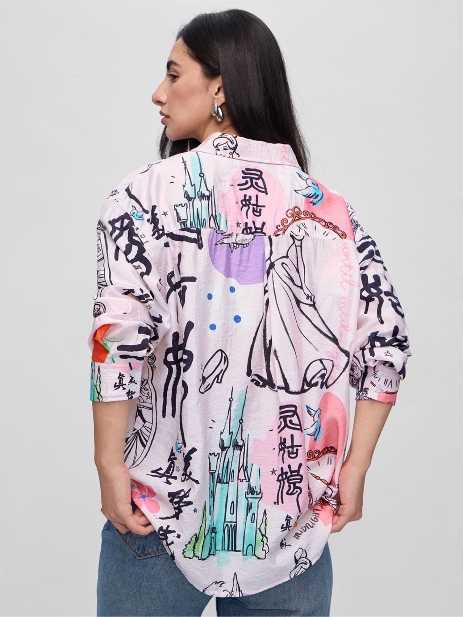 Cinderella Glass Slipper Calligraphy Print Shirt - Modern Graphic Button - Up Legacy Boutiques Legacy Boutiques
