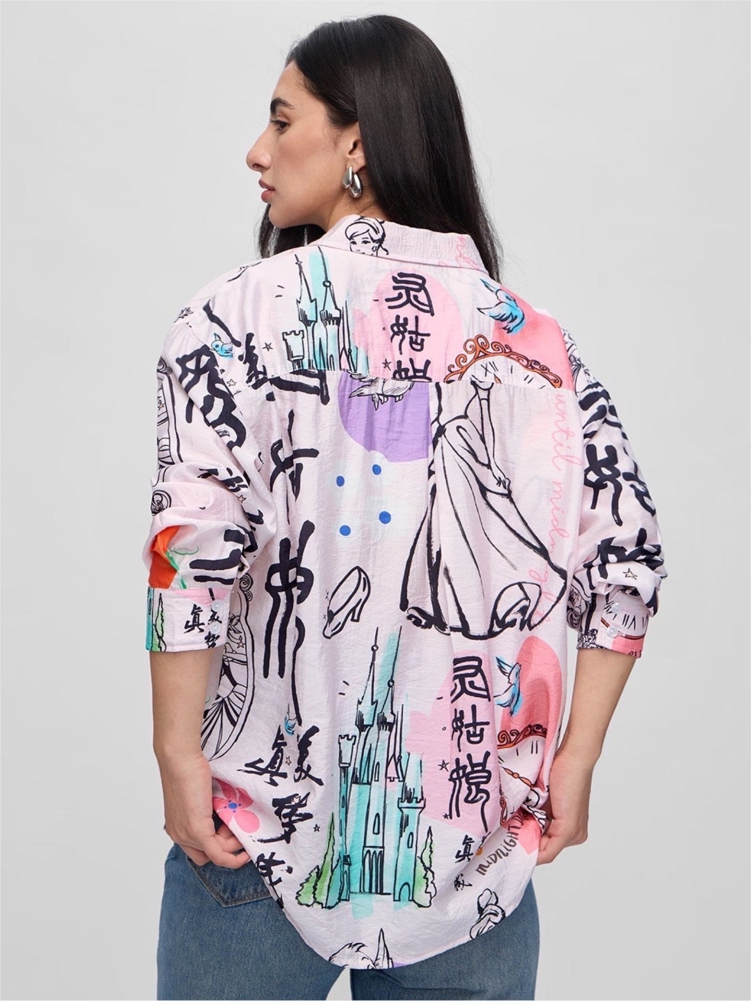 Cinderella Glass Slipper Calligraphy Print Shirt - Modern Graphic Button - Up Legacy Boutiques Legacy Boutiques