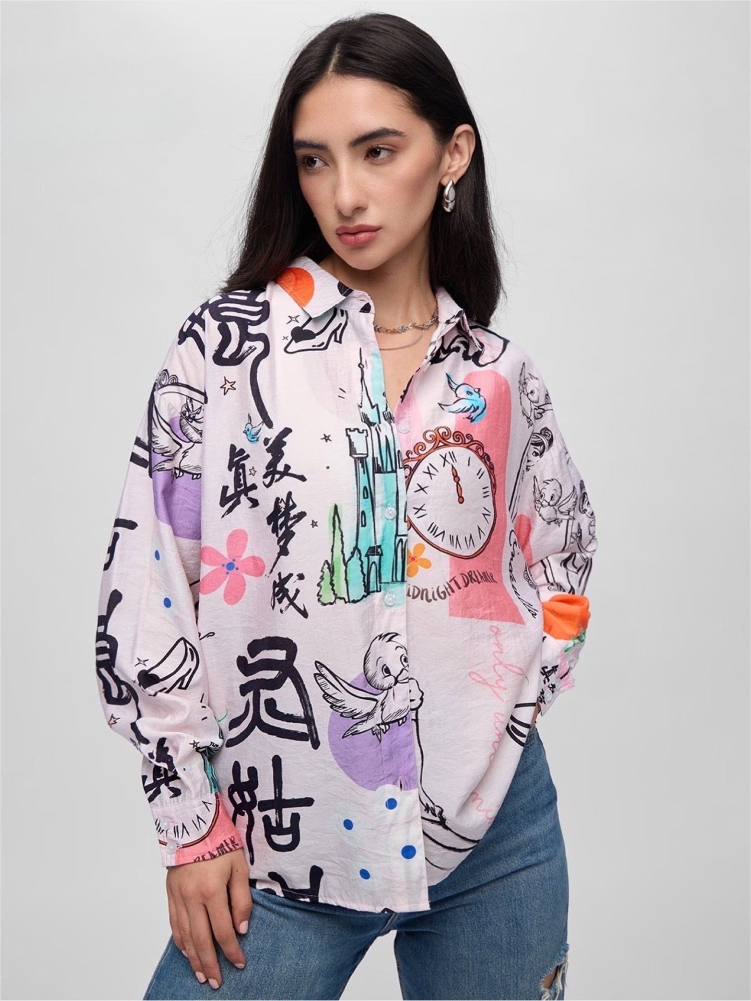 Cinderella Glass Slipper Calligraphy Print Shirt - Modern Graphic Button - Up Legacy Boutiques Legacy Boutiques