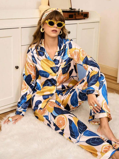 Citrus Fruit and Leaf Print Luxurious Nighty Set Legacy Boutiques Legacy Boutiques