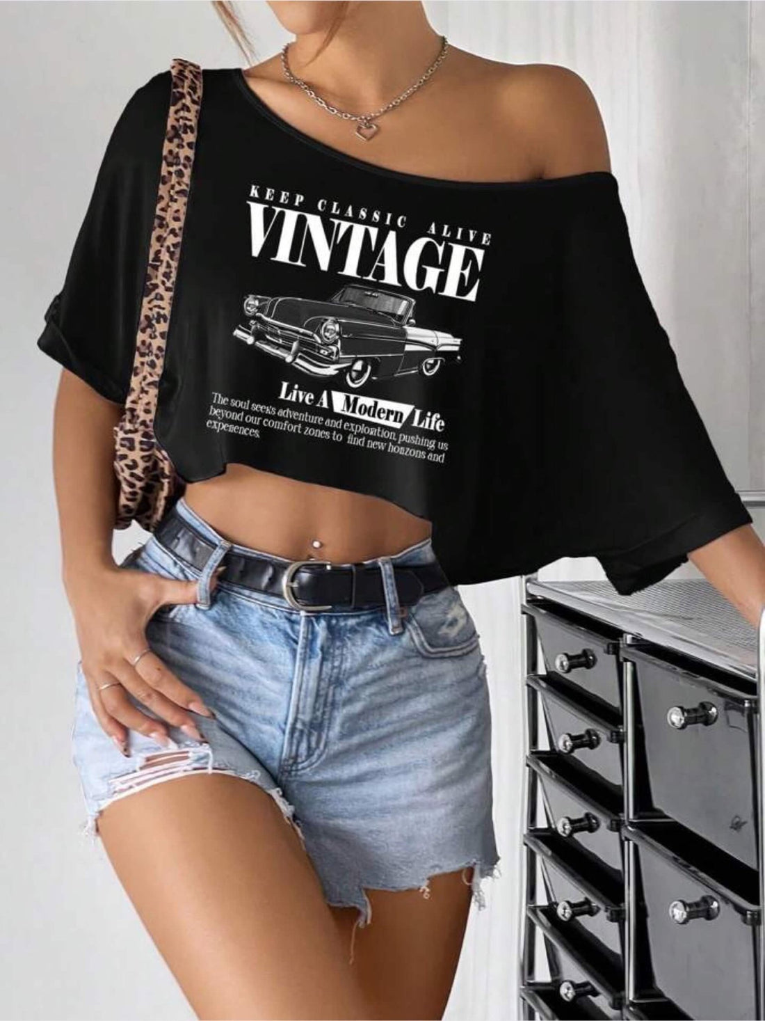 Classic vintage car printed crop tops womens Legacy Boutiques Legacy Boutiques
