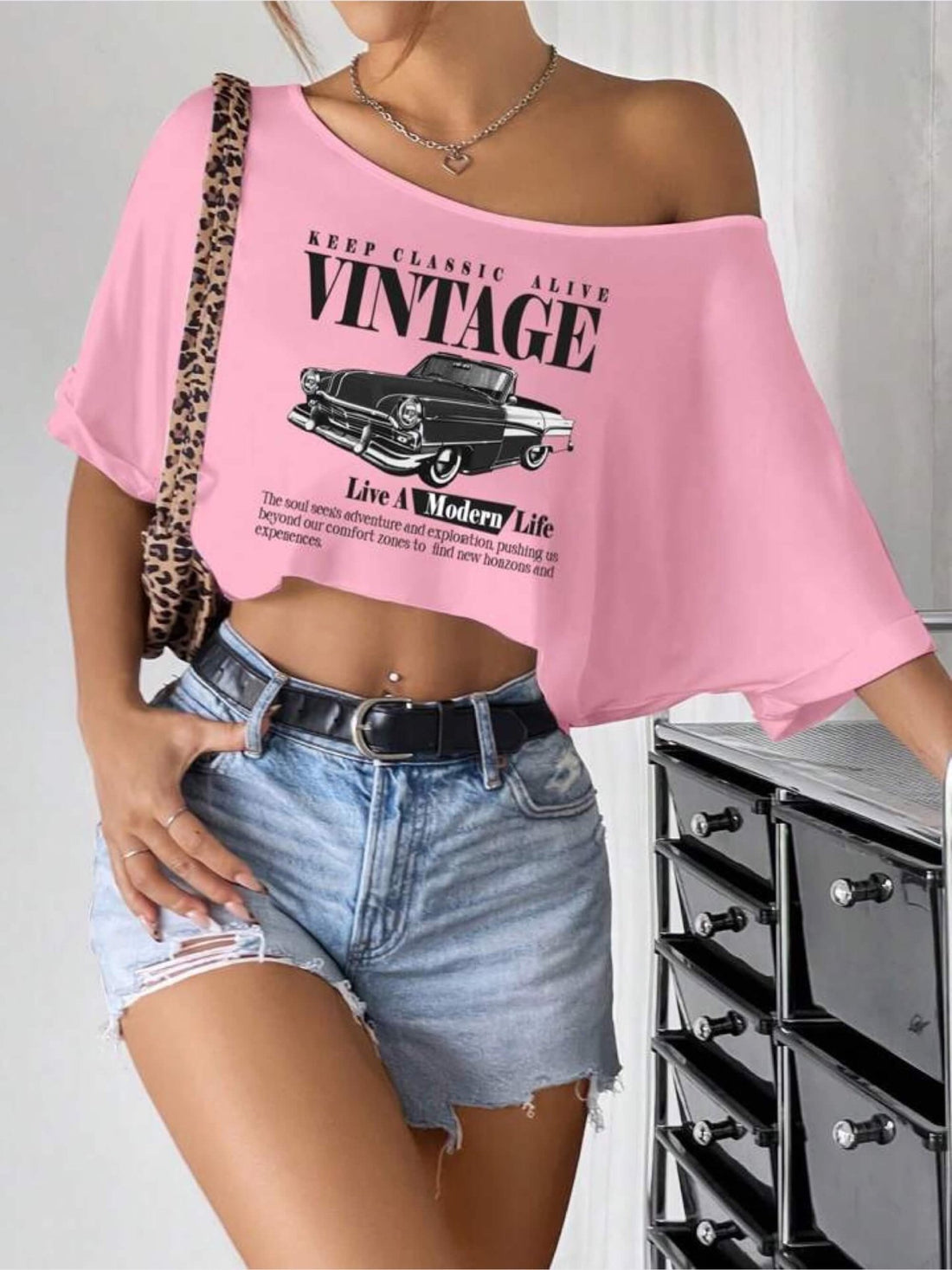 Classic vintage car printed crop tops womens Legacy Boutiques Legacy Boutiques