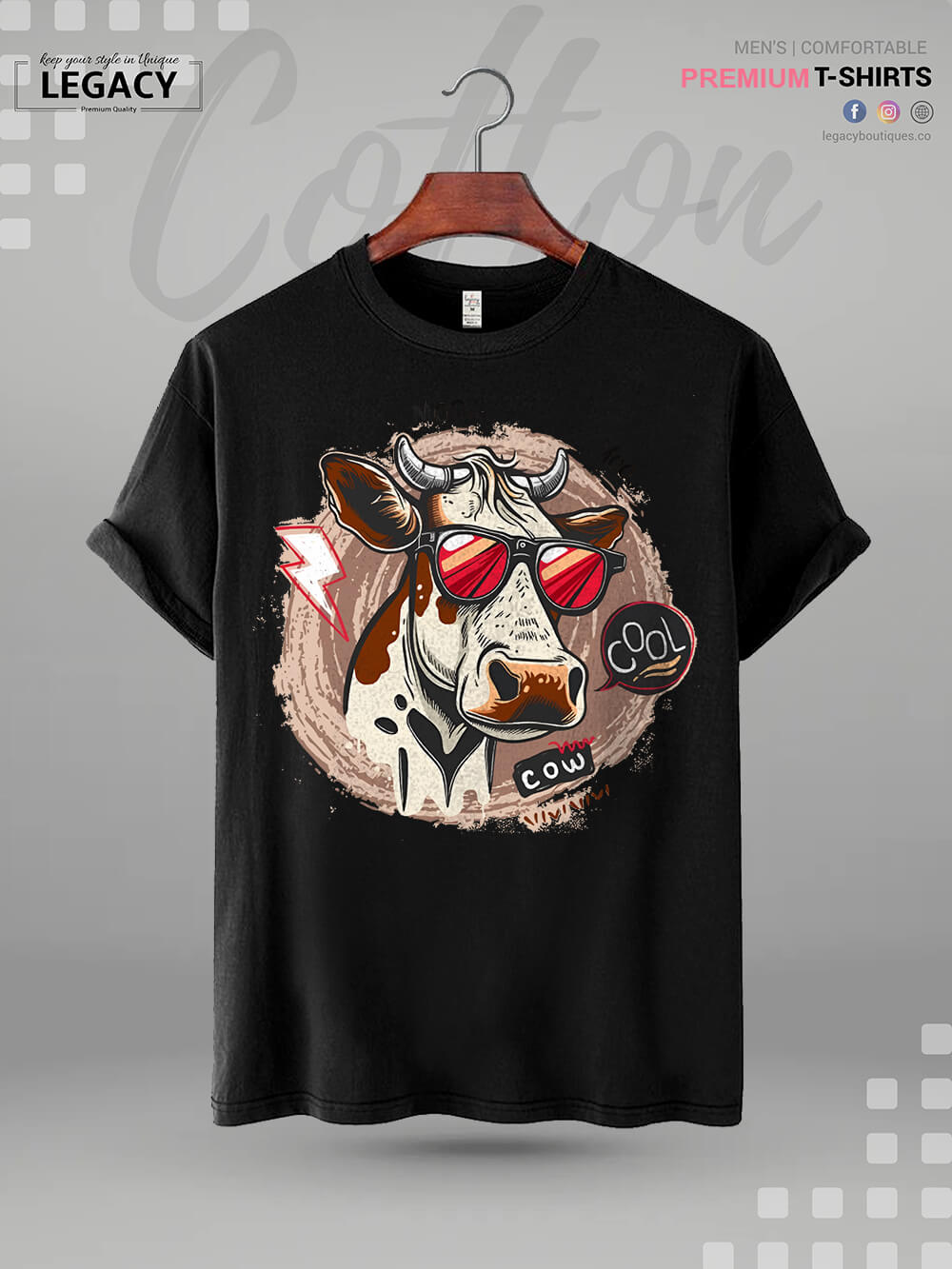 Cool Cow Printed Mens T-shirt For Eid Legacy Boutiques Legacy Boutiques