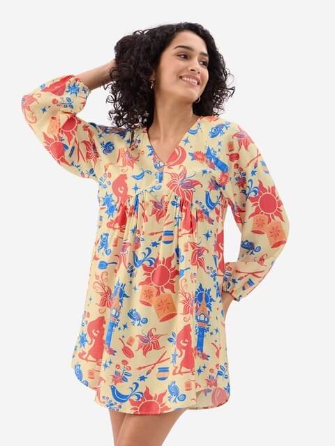 Corona Sun &amp; Magic Lanterns V - Neck Empire Mini Dress - Tangled Inspired Legacy Boutiques Legacy Boutiques